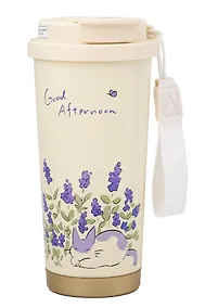 Купить Термостакан Котик в лавандовых цветах (пластик/металл) (500мл) (12-7306-202510-STB-30) — Фото №1