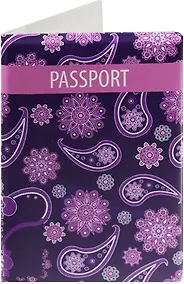 Купить Обложка для паспорта Узор пэйсли фиолетовый (ПВХ бокс) — Фото №1