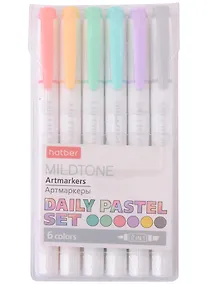 Купить Маркеры для скетчинга 06цв "Mildtone PASTEL" двухсторонние, блистер, Hatber — Фото №1