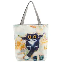 Купить Сумка-шоппер на молнии Черный кот 38*35см (текстиль, флис) — Фото №1