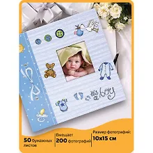 Купить Фотоальбом BRAUBERG "Its a boy" на 200 фото 10*15см, тверд обложка, бум. стр, бокс, голубой (391146) — Фото №1