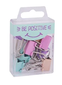 Купить Зажимы для бумаг 19мм 10шт "Be positive" пастельн., пласт.подвес — Фото №1