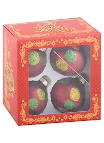 Купить Набор елочных шаров Красные в горошек (4 шт) (стекло) (6 см) — Фото №1