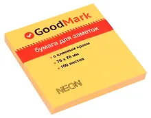 Купить Блок бумаги 76*76 самоклеящийся оранжевый неон 100л, GoodMark — Фото №1