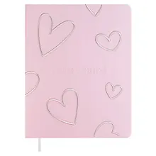 Купить Дневник шк. "Розовые сердечки" кожзам, тв.переплёт, шелкография в одну краску, блинт.тиснение, пантон, одно ляссе, загругл.углы, универс.шпаргалка — Фото №1