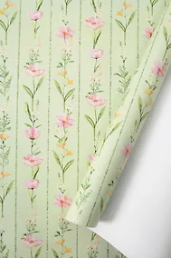 Купить Бумага упаковочная 70*100см "Обои зеленые с цветами" глянц., инд.уп. — Фото №1