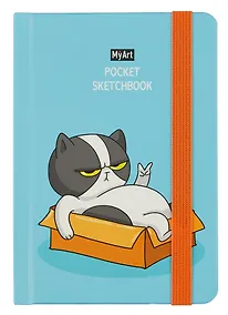 Купить Скетчбук А6 48л "Pocket Скетчбук. Кот (синий)" белый офсет, резинка, тв.обложка — Фото №1