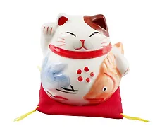 Купить Копилка Кошечка с рыбой в лапе (керамика) (7х7,5) — Фото №1