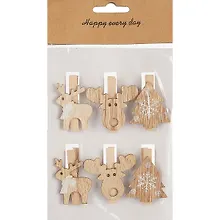 Купить Прищепки Новогодние (два оленя, елочка), 6шт, 3,5 х 5 см( дерево) (1108-3) — Фото №1