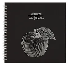 Купить Скетчбук 195*195 20л "Apple" акварел. бумага, 200г/м2, черный дизайнерский картон, тиснение фольг. серебро, евроспираль — Фото №1