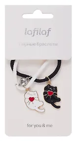 Купить Набор парных браслетов с подвеской Котики с сердечком (текстиль, металл) (12-04407-B62) (Lafilaf) — Фото №1