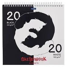 Купить Скетчбук 240*240 40л "Black and white" черн. внутр блок 200 г/м2, белый внутр блок 100 г/м2, тв.обложка, гребень — Фото №1