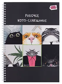 Купить Тетрадь А4 80 листов в клетку "Кото-совещание", наклейки, на спирали — Фото №1
