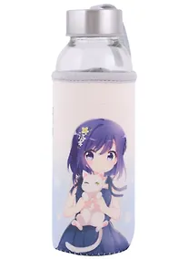 Купить Бутылка в чехле Аниме Девушка с белым котиком (Сёдзё) (цветная) (стекло) (300мл) — Фото №1