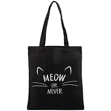 Купить Сумка-шоппер "Meow or never" черная, текстиль, 40*32/35см, с 2 ручками  СК2019-14 — Фото №1