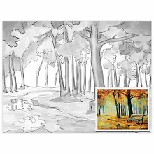 Купить Холст на картоне с контуром BRAUBERG ART CLASSIC Осень, 30х40см, грунтованный, хлопок, 191546 — Фото №1