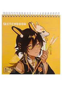 Купить Скетчбук 190*190 48л "Мальчик на желтом", жесткая подложка, гребень, блок 160г/м2 — Фото №1