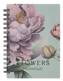 Купить Записная книжка А6 80 листов в клетку, "Peony", фиолетовый, на спирали — Фото №1