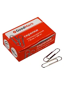 Купить Скрепки 33 мм 100 штук, никелированные, круглые, GoodMark — Фото №1