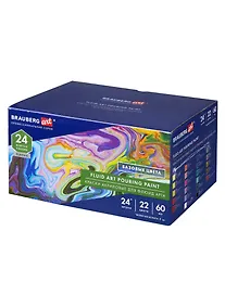 Купить Краски акриловые для техники Флюид Арт (POURING PAINT) НАБОР 22цв 24шт*60мл, BRAUBERG ART, 192237 — Фото №1