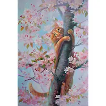 Купить Алмазная мозаика Кот на дереве, 40*50 см. — Фото №1