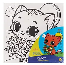 Купить Набор для детского творчества. Холст для рисования по номерам с красками "Котёнок с цветами" — Фото №1