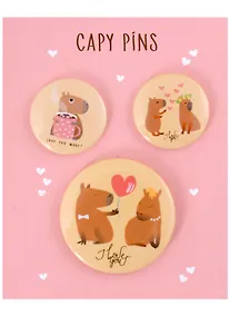 Купить Набор значков Капибара любовь (металл) (2 шт 25мм, 1 шт 38мм) — Фото №1