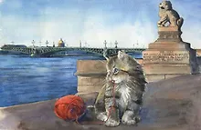 Купить Открытка 10*15 СПб Коты Петровская набережная Невы — Фото №1