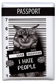 Купить Обложка для паспорта Кот I Hate People (ПВХ бокс) — Фото №1