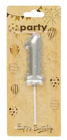 Купить Свеча для торта Цифра 1 Воздушный шар (6см) (серебро) (блистер) — Фото №1