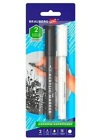 Купить Маркеры акриловые 02цв для рисования и хобби, 2,0мм, (черный, белый) BRAUBERG ART CLASSIC — Фото №1