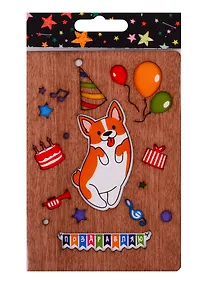 Купить Открытка Корги Поздравляю (дерево) (otk006) — Фото №1