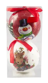 Купить Набор елочных шаров НГ Снеговик и Олень (2 шт) (пластик) (7,5 см) (ПВХ Бокс) — Фото №1