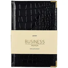 Купить Книга для записей А5 80л "BUSINESS PREMIUM. Grand croco (черный)" иск.кожа, поролон, тв.переплет, мет.уголки, золот.срез, 2 ляссе, инд.уп. — Фото №1