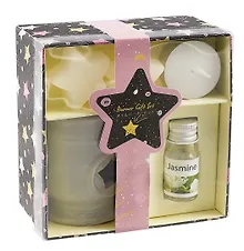 Купить Подарочный Ароманабор Жасмин (аромалампа 1шт, свеча чайная 1шт, аромамасло 1шт, аромасвеча 2шт) (12,5х12х6,8) (12-MingFeng-A002-3) — Фото №1