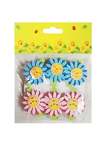 Купить Набор прищепок, 6 шт, в пакете с хедером, подсолнухи-смайлы (11-06943-8) — Фото №1