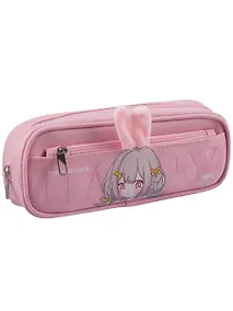 Купить Пенал-косметичка из ткани на молнии, с дополнительным отделением "Ушки", розовый, Yoi — Фото №1