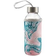 Купить Бутылка в чехле с цветом Мрамор розовый с бирюзовым (стекло) (300мл)  (12-07229-239) — Фото №1