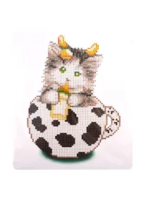 Купить Алмазная мозаика MAZARI с мольбертом  Кот-Коровка, 21х25 см, 1 дизайн, частичная выкладка,  ОПП упаковка. — Фото №1