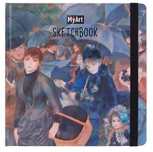 Купить Скетчбук 200*200 80л "Пьер Ренуар. Зонтики" белый офсет 100г/м2, тв.подложка, мат.ламинация, резинка, ляссе — Фото №1