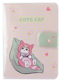 Купить Записная книжка А7 80л кл. "Котик в кигуруми" в ПВХ-обложке, на кнопке — Фото №1