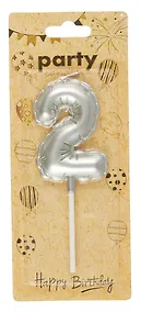 Купить Свеча для торта Цифра 2 Воздушный шар (6см) (серебро) (блистер) — Фото №1