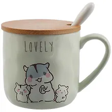 Купить Кружка с крышкой и ложкой Хомяк (керамика) (370мл) (12-07160-GB-018) — Фото №1