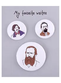 Купить Набор значков My favorite Writer Писатели (металл) (2 шт 25мм, 1 шт 38мм) — Фото №1