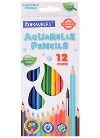 Купить Карандаши цветные Brauberg, Premium Aquarelle, акварельные 12 цветов с мягким грифелем 4 мм — Фото №1