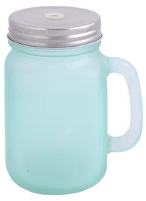 Купить Сувенир, Кружка для напитков Матовая Мятная из стекла, с крышкой из луженой стали, 450мл, 6,5*6*13см — Фото №1