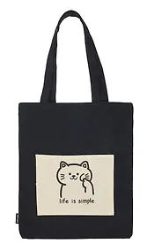 Купить Сумка-шоппер с карманом Котик Kawaii (черная) (текстиль) (СК2024-269) — Фото №1