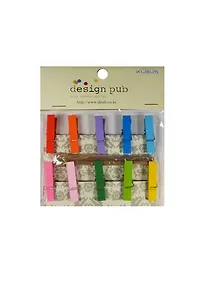 Купить Набор для творчества, Набор прищепок 3,5см 10шт дерев. окрашенные с веревкой в ассортименте (11007 — Фото №1