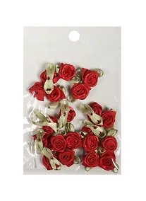Купить Пришивные розочки с листиками бордовые (1,5см)(20шт)(пакет) (11-01055-QS73-2) — Фото №1