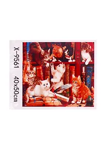 Купить Набор ТМ Рыжий Кот Палитра. Холст с красками 40х50см по номер ИГРИВЫЕ КОТЯТА В БИБЛИОТЕКЕ (Арт. Х-9561) — Фото №1